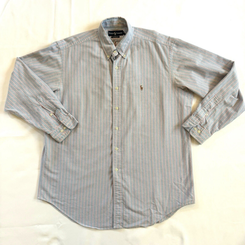 Ralph Lauren Oxford Shirt Mens 16.5 34/35 Blue/pink Stripe Classic Fit Colorpony